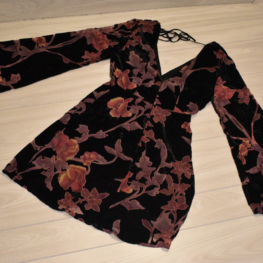 Floral Velvet Black and Pink Dress